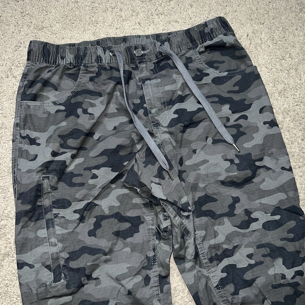 BYLT Basics Weekender Pant Mens Large Grey Camo Tapered Jogger Stretch Ripstop
